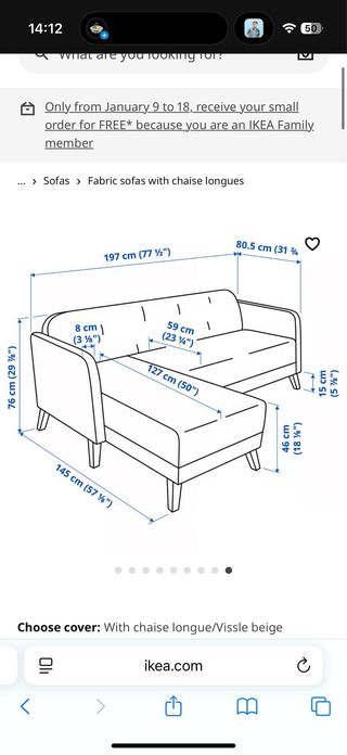 Sofá chaise longue beige IKEA