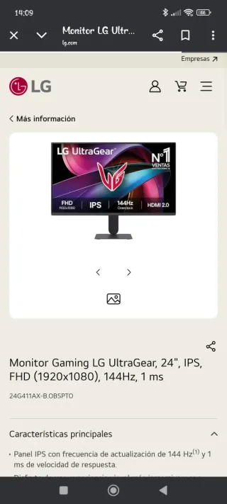 Monitor Gaming LG UltraGear 24 FHD 144Hz