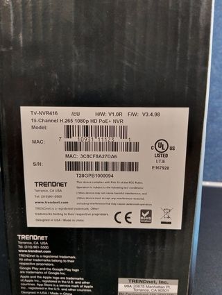 Registrador NVR PoE+ TRENDnet 16 canales 4K