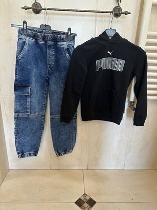 Completo bambino Puma jeans e felpa