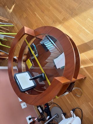 Mesa auxiliar redonda diseño madera y cristal