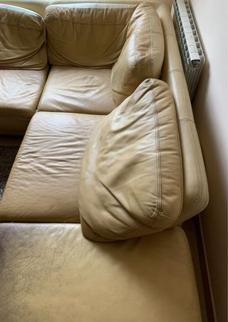 Divano Chaise Longue In Ecopelle Beige