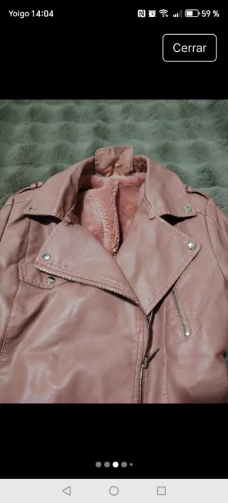 Chaqueta Biker Cuero Rosa con Pelo Interior