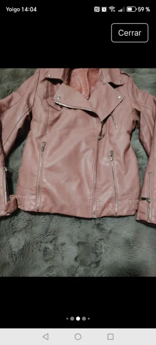 Chaqueta Biker Cuero Rosa con Pelo Interior