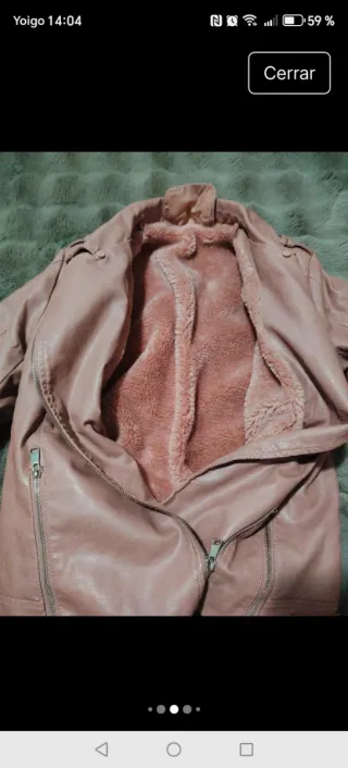 Chaqueta Biker Cuero Rosa con Pelo Interior