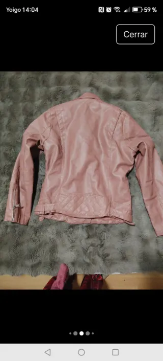 Chaqueta Biker Cuero Rosa con Pelo Interior