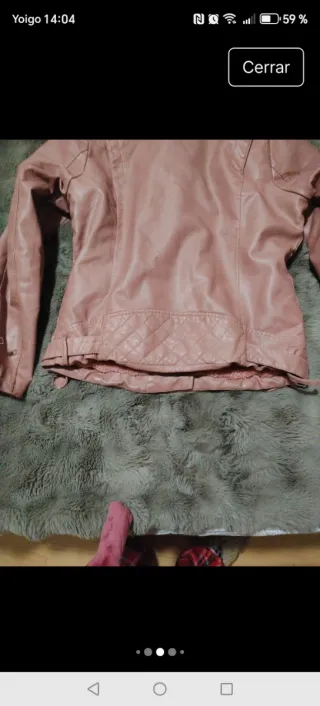 Chaqueta Biker Cuero Rosa con Pelo Interior
