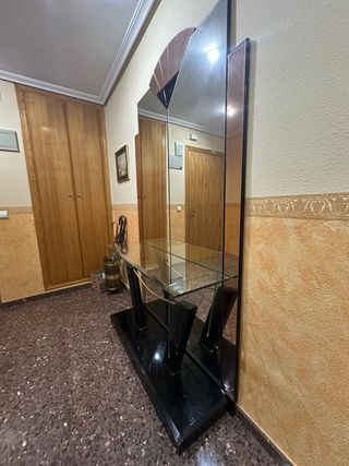 Mueble recibidor espejo cristal negro