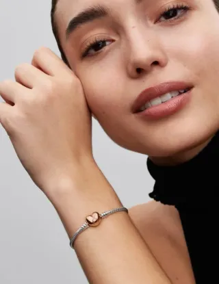 Pulsera Pandora Corazón Oro Rosa y Plata