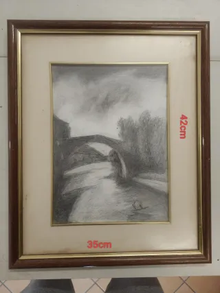 Cuadro antiguo carboncillo puente