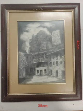 Cuadro carboncillo antiguo paisaje