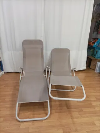 2 Tumbonas Plegables Tela y Metal