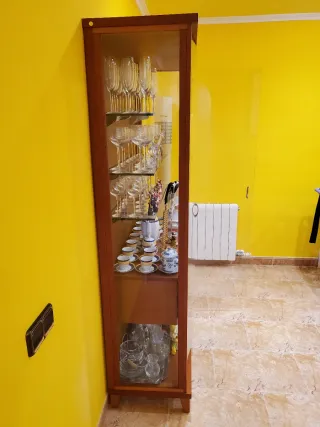 Vitrina de salón de madera y cristal