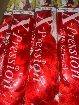 4 packete de X-Pression Ultra Braid Kanekalon Rojo