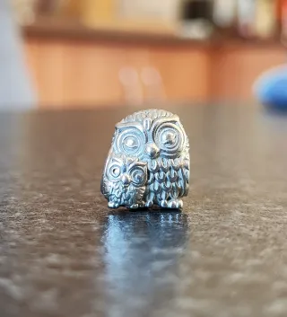 Charm Búho Madre y Cría Plata