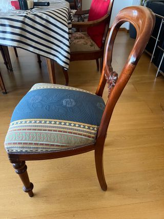 6 Sillas Isabelinas Madera y Tela