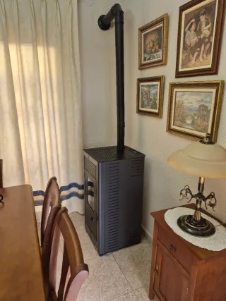 Chimenea de pellets gris. Aspirador chimenea.