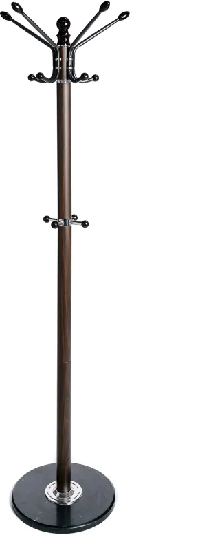 Perchero metálico con base de mármol, 14 ganchos, 173 cm – Marrón oscuro