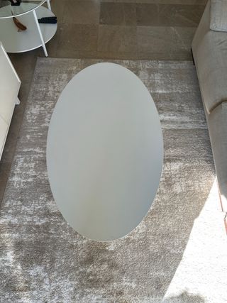 Mesa de centro ovalada blanca y madera