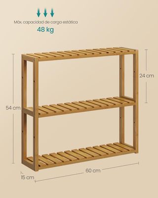 Estantería Baño Bambú 3 Niveles SONGMICS 15×60×54 cm Marrón