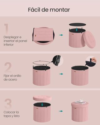 SONGMICS Mazie Puff Redondo Plegable 65L Terciopelo Rosa