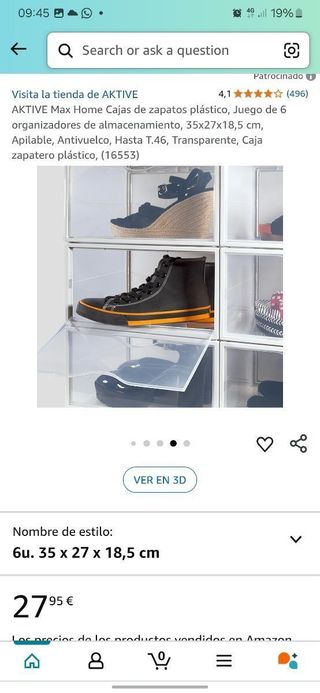 6 Cajas zapatero AKTIVE, 35x27x18,5cm