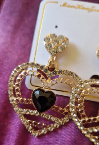 Orecchini donna cuore neri oro