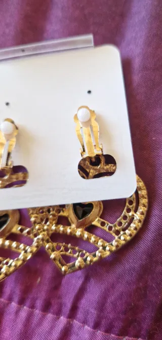 Orecchini donna cuore neri oro