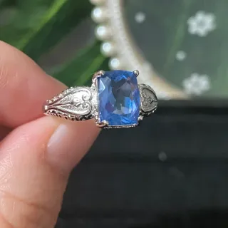 Anillo de acero inoxidable fluorita azul natural