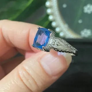 Anillo de acero inoxidable fluorita azul natural