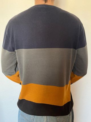 Jersey Volcom rayas azul, gris y naranja