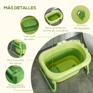 Bañera Plegable Bebé HOMCOM Verde