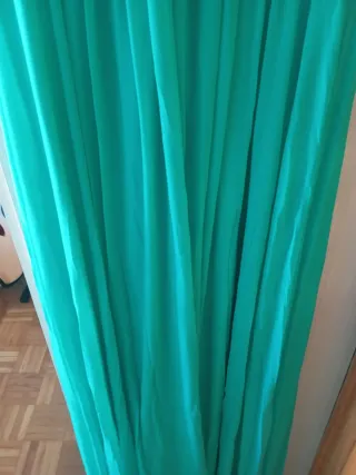 Vestido largo verde agua con detalles  y doble cap