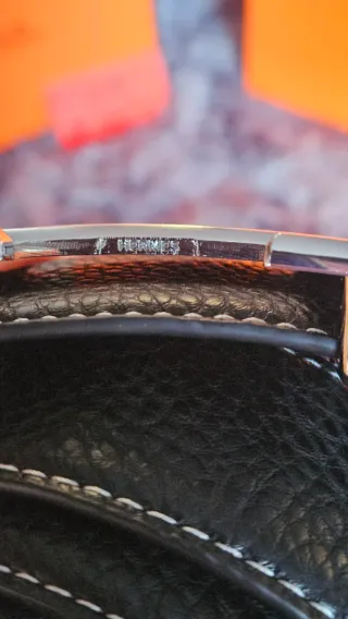 Hermes Black Leather Belt Silver H Buckle.