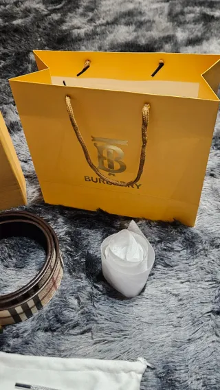 Cinturón Burberry 110 cm Check Beige Hebilla Dorad