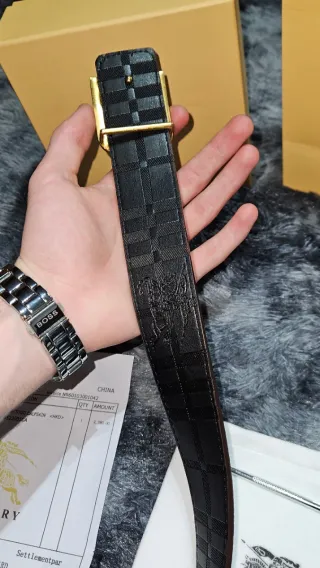 Cinturón Burberry 110 cm Check Beige Hebilla Dorad