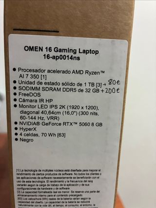 Portátil OMEN Ryzen 7 AI RTX 5060