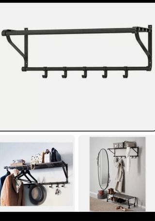 Recibidor. Perchero y zapatero entrada negro metal