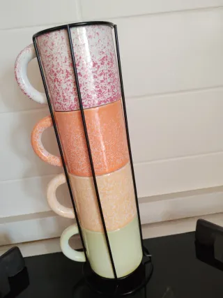 Set 4 Tazze Mug Impilabili Ceramica