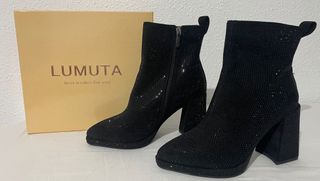 Botines Tacón Pedrería Negros Talla 39