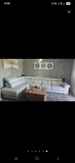 Sofá esquinero beige tela