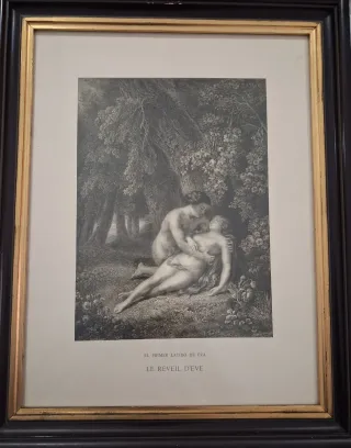 Litografías Siglo XIX Adán y Eva