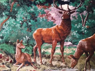 Tapiz Ciervos Bebiendo Bosque Tela