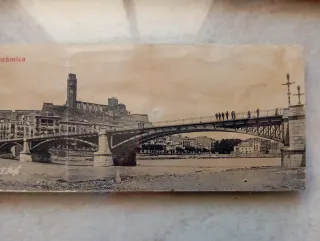 Postal antigua panorámica Lérida/Lleida enmarcada