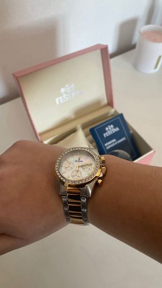 Reloj Festina Mujer Original Dorado y Plateado