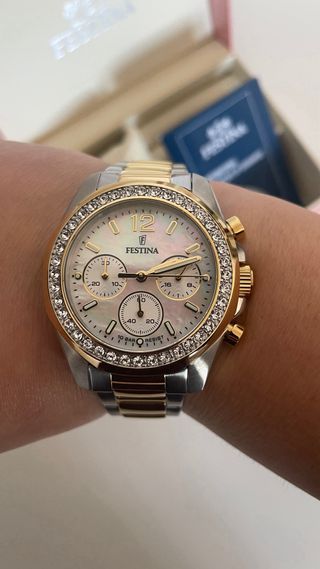 Reloj Festina Mujer Original Dorado y Plateado