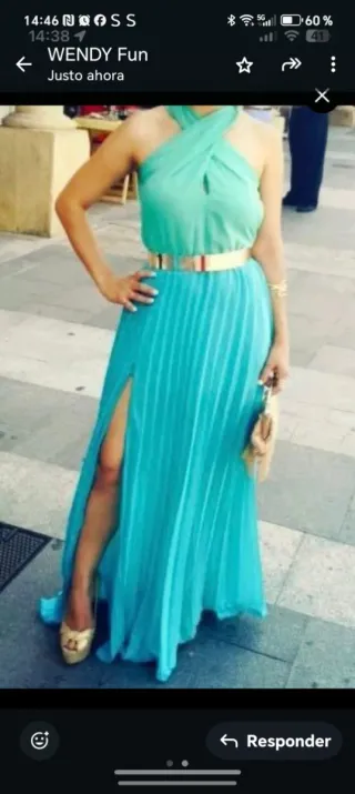 Vestido largo elegante azul y turquesa
