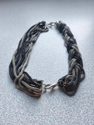 Colar Malha Preto e Prata