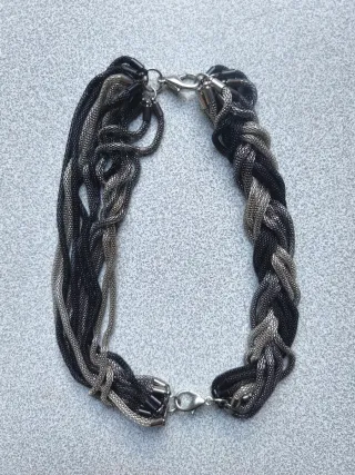 Colar Malha Preto e Prata