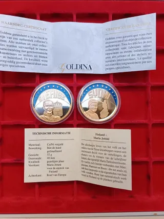 2 Medaglie placcate oro Svezia Finlandia ECU